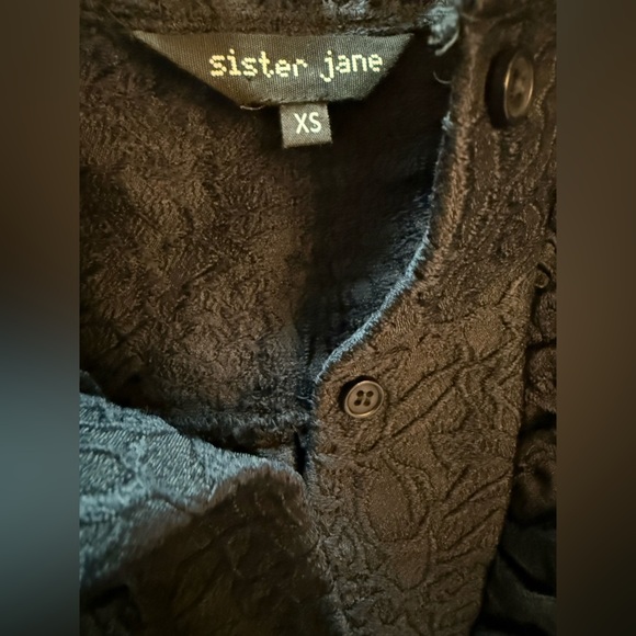 Sister Jane Navy Blue Balloon Sleeve Embroidered Dress Size XS - Picture 11 of 12